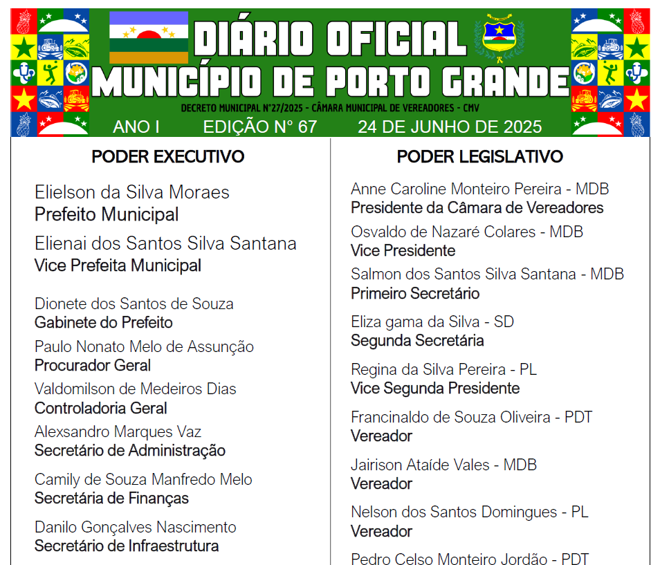DIÁRIO OFICIAL - EDIÇÃO N° 67 - 24 DE JUNHO DE 2025